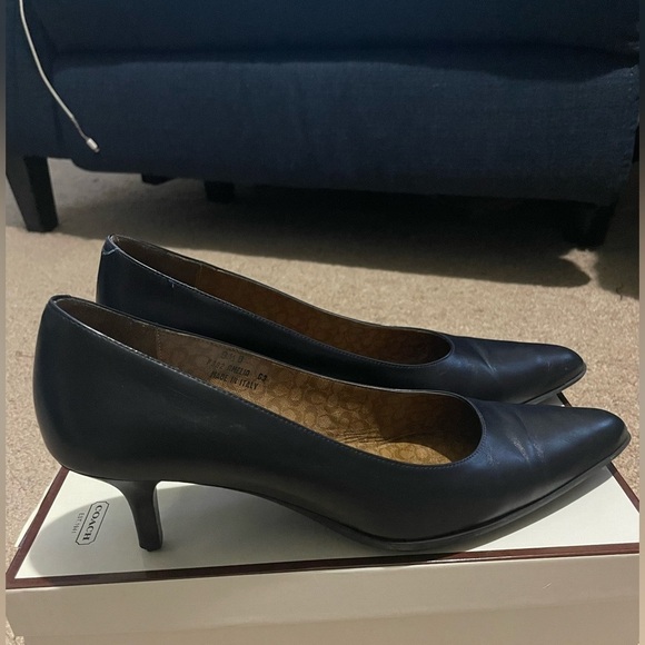 Coach Shoes - COACH navy blue leather pointed toe heels size 8.5